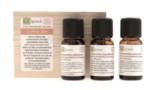 Coffret Zen constitué de trois compositions d'huiles essentielles contrôlées biologiques en flacons de 15 ml 
